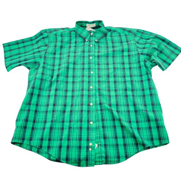 Saddlebred Green Plaid Button-Down Shirt X-Large Cotton/Polyester short sleeves - Picture 3 of 5
